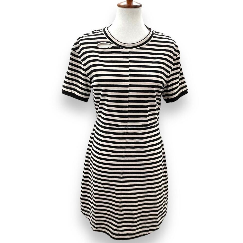 Derek Lam Black & White Striped Knit T Shirt Dress Women's Size 44 | Large READ